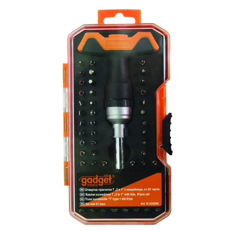 Surubelnita cu clichet ,maner T "2 in 1" cu biti , 61pcs set