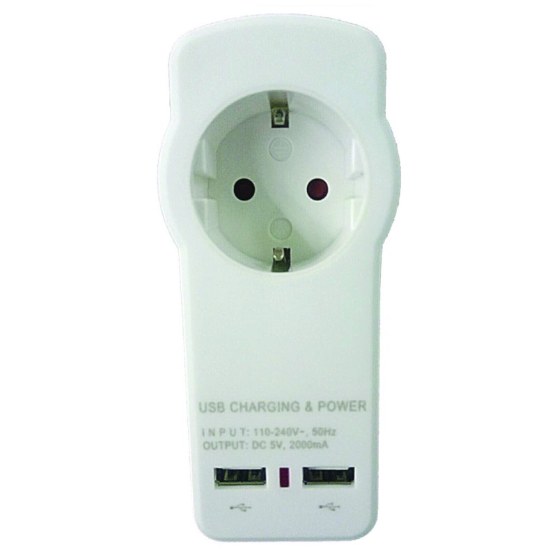 Adaptor priza Schuko cu incarcator 2xUSB 2.1A MK