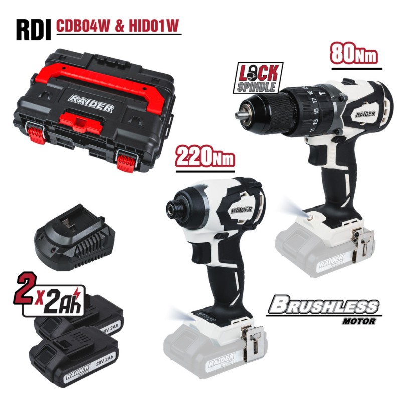 Surubelnita cu impact brushless RDI-CDB04W si HID01W 2x2Ah