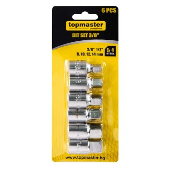 Set 6 buc biti 3/8" - 6, 8, 10, 12mm, 3/8", 1/2" TMP