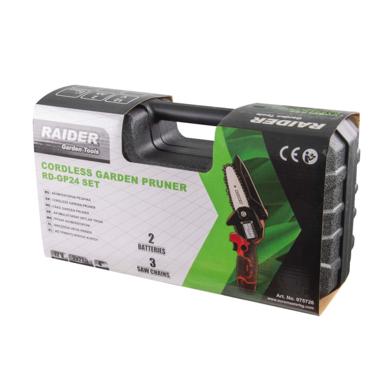 Mini-fierastrau de gradina 12V 4” 2x2Ah cu 3 lanturi in cuti