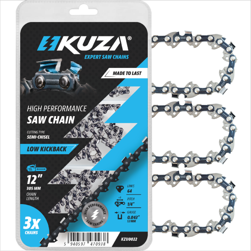 KUZA - Lant pentru drujba, Lungime 12", pas 1/4", grosime 043"-1.1 mm, 64 Zale, 3 lanturi/pachet