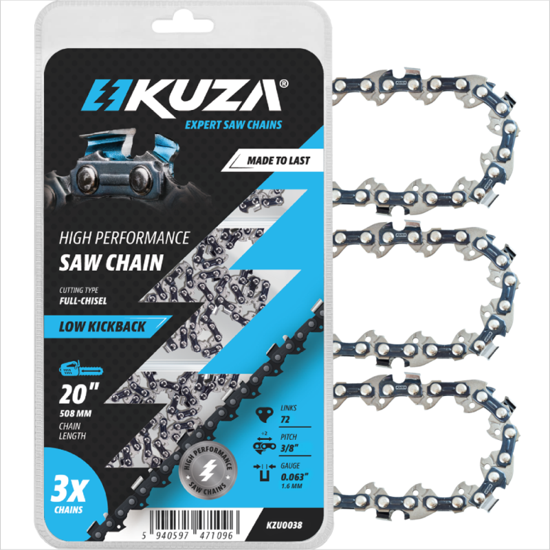 KUZA - Lant pentru drujba, Lungime 20", pas 3/8" Pitch, grosime 063"-1.6 mm, 72 Zale, 3 lanturi/pach