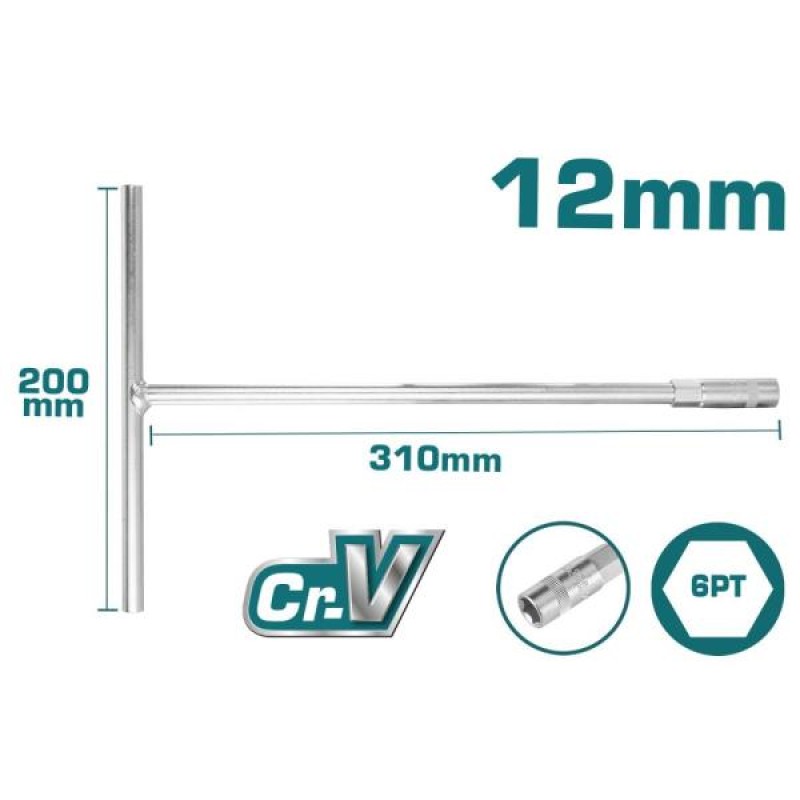 TOTAL - CHEIE TUBULARA CU MANER IN T - 12MM, 200X310MM (INDUSTRIAL)