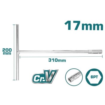 TOTAL - CHEIE TUBULARA CU MANER IN T - 17MM, 200X310MM (INDUSTRIAL)