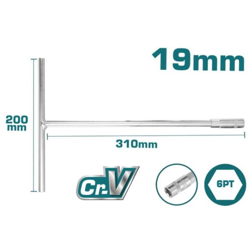 TOTAL - CHEIE TUBULARA CU MANER IN T - 19MM, 200X310MM (INDUSTRIAL)