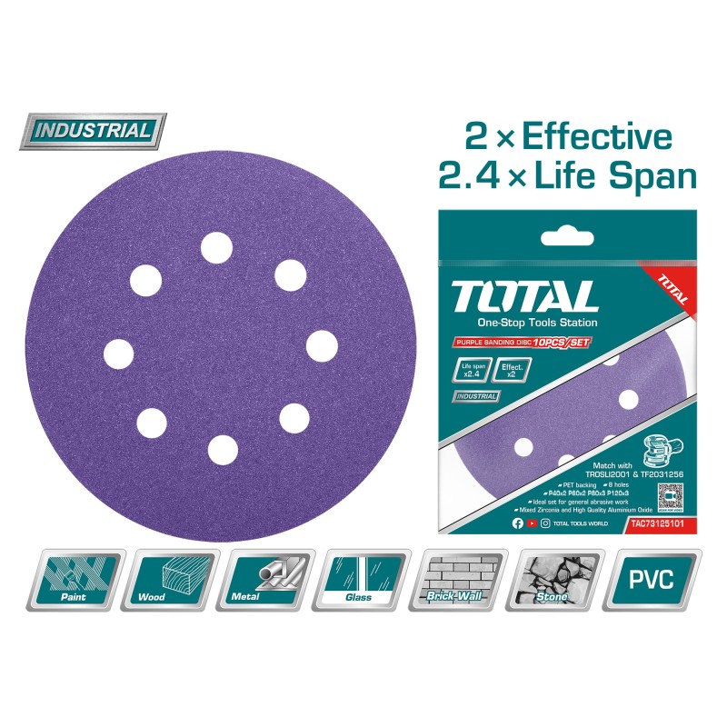 TOTAL - DISC HARTIE ABRAZIVA 125MM - P40,P60,P80,P120