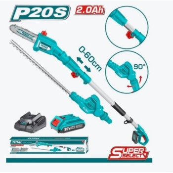 TOTAL - FIERASTRAU TELESCOPIC SI TRIMMER PENTRU GARD VIU CU ACUMULATOR 20V