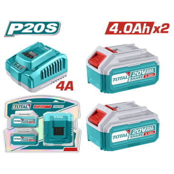TOTAL - KIT 2 BATERII SI INCARCATOR 20V 4.0Ah