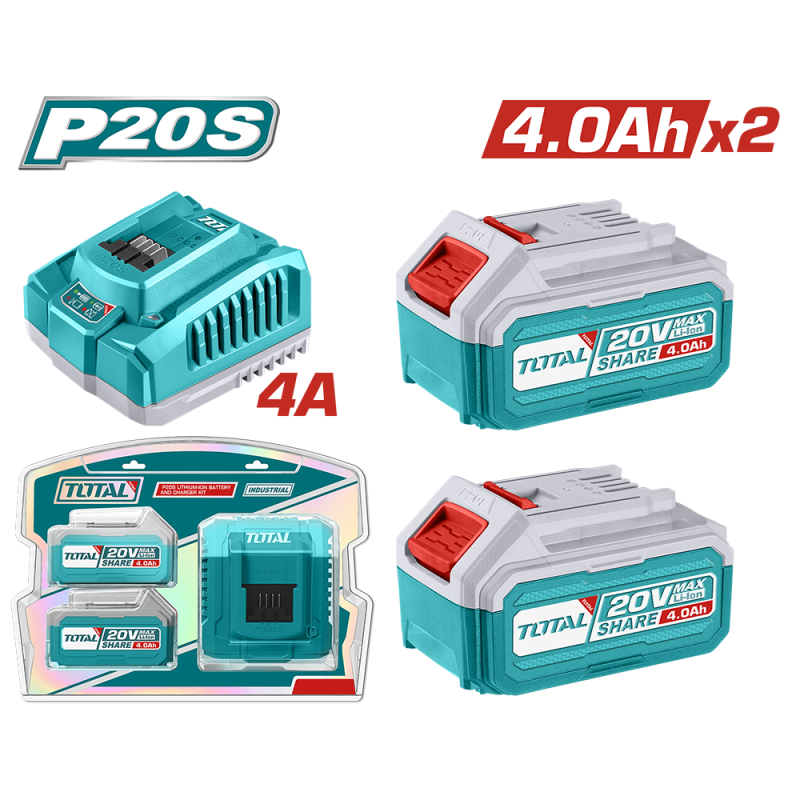 TOTAL - KIT 2 BATERII SI INCARCATOR 20V 4.0Ah