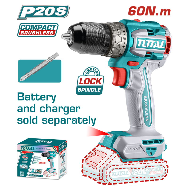 TOTAL - MASINA DE GAURIT - 20V - 60N.m - MOTOR FARA PERII (NU INCLUDE ACUMULATOR)