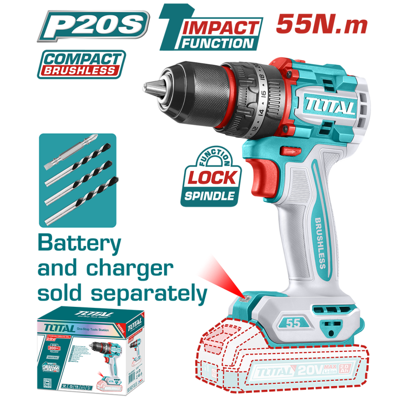 TOTAL - MASINA DE GAURIT CU PERCUTIE - 20V- 55N.m MOTOR FARA PERII (NU INCLUDE ACUMULATOR)