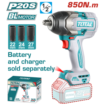 TOTAL - MASINA DE INSURUBAT CU IMPACT 20V - 850N.m MOTOR FARA PERII (NU INCLUDE ACUMULATOR) - 1/2"