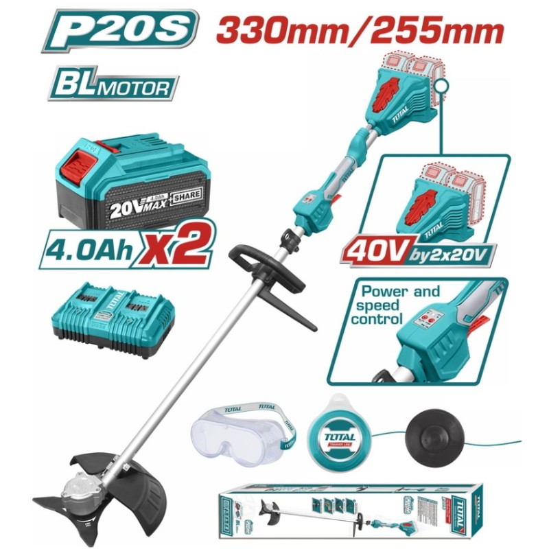 TOTAL - MOTOCOASA LI-ION SI TRIMMER 40V (INCLUDE 2 BATERII, 1 INCARCATOR)