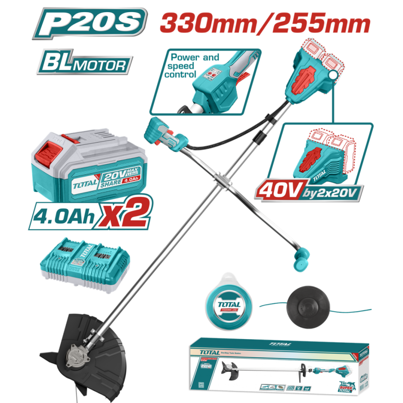 TOTAL - MOTOCOASA SI TRIMMER 40V- LI-ION (INCLUDE ACUMULATOR SI INCARCATOR)