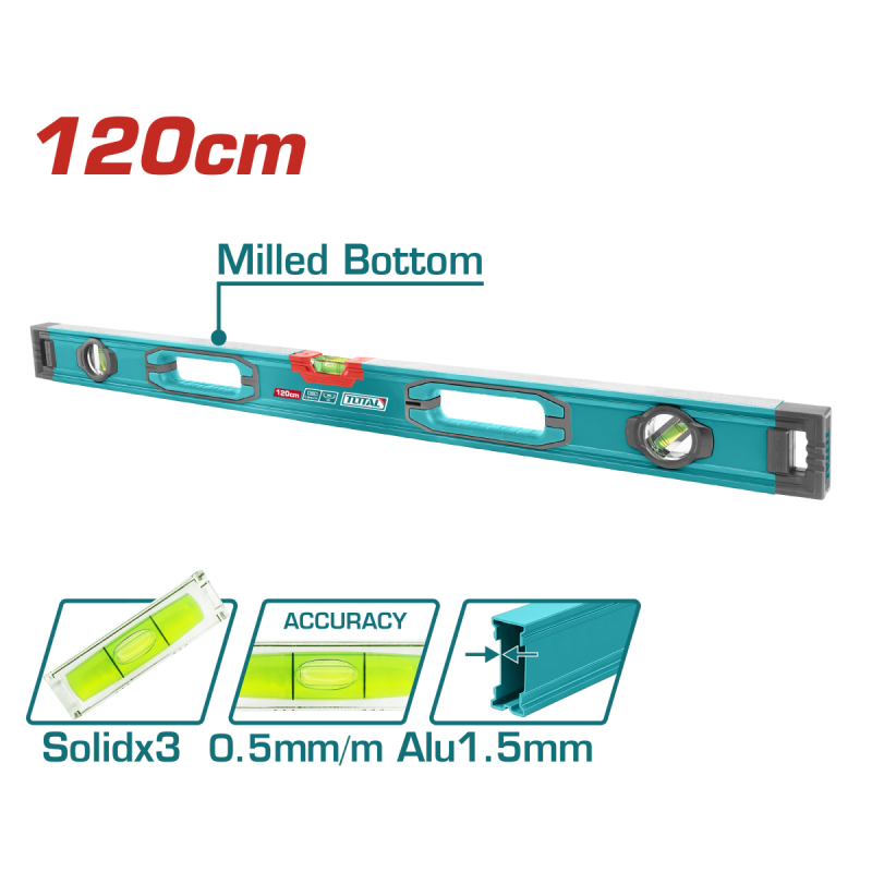 TOTAL - Nivela cu bula - 120cm - precizie 0,5mm (INDUSTRIAL)