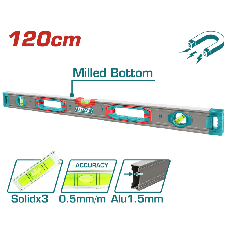 TOTAL - NIVELA MAGNETICA CU BULA - 120cm - precizie 0,5mm (INDUSTRIAL)