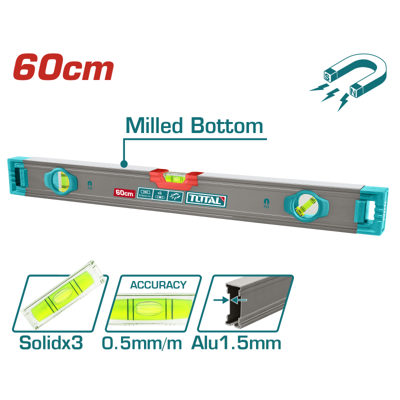 TOTAL - NIVELA MAGNETICA CU BULA - 60CM - PRECIZIE 0.5MM (INDUSTRIAL)