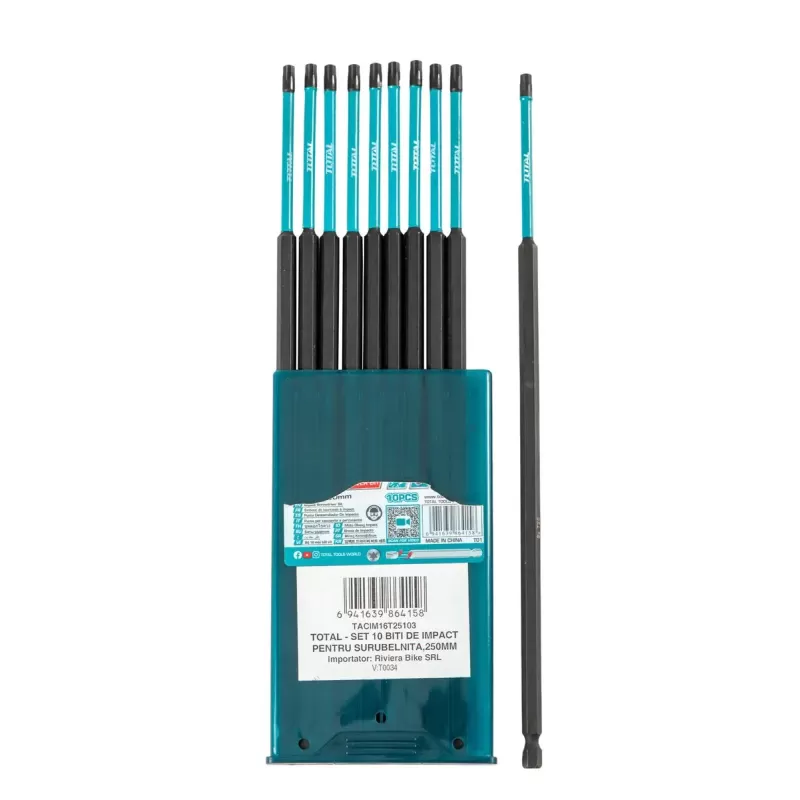 TOTAL - SET 10 BITI T25 DE IMPACT PENTRU SURUBELNITA,250MM