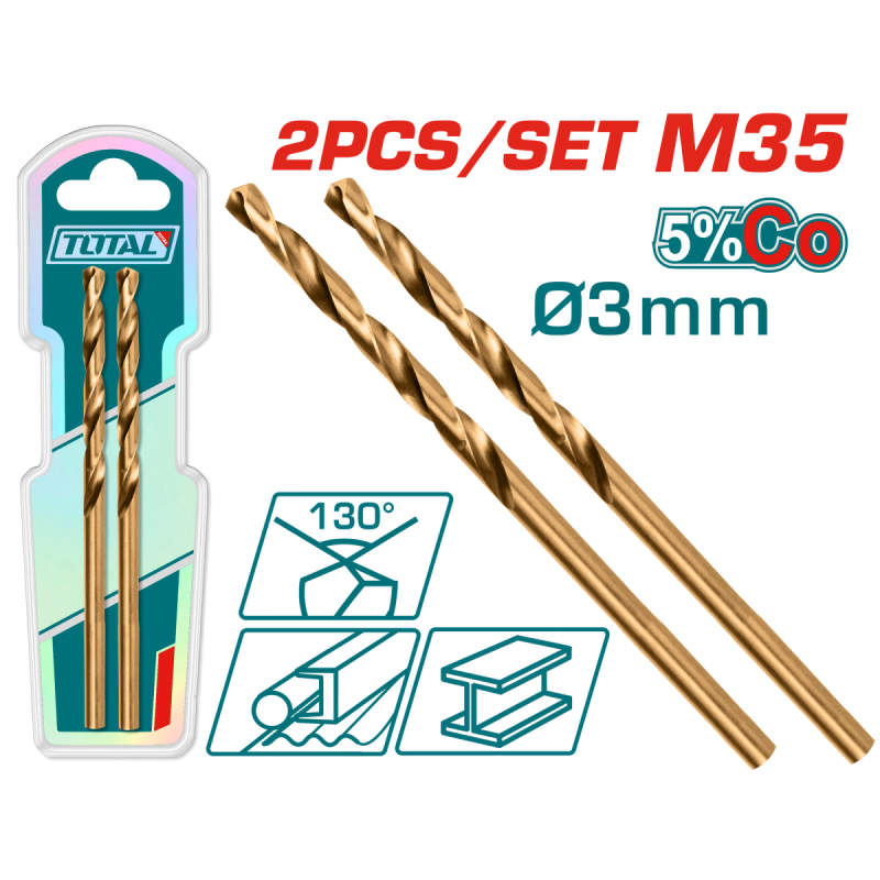 TOTAL - SET 2 BURGHIE PENTRU METAL M35 HSS - 3MM (INDUSTRIAL)