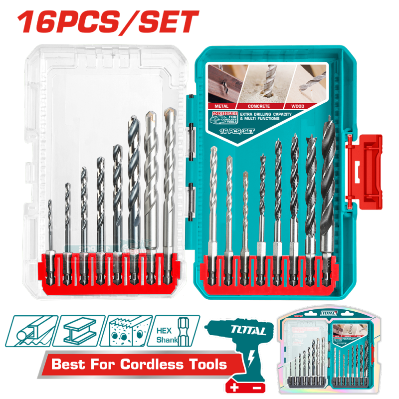 TOTAL - SET BURGHIE PENTRU METAL/BETON/LEMN 16 BUC