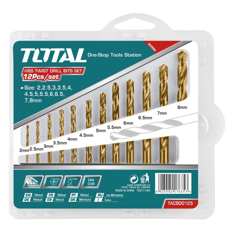 TOTAL - SET BURGHIU PENTRU METAL HSS: 12 BUC