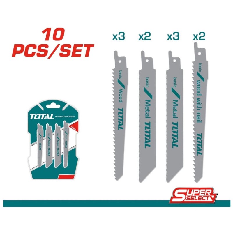 TOTAL - SET LAME FIERASTRAU SABIE PENTRU LEMN SI METAL 150MM,  200MM - 10 BUC