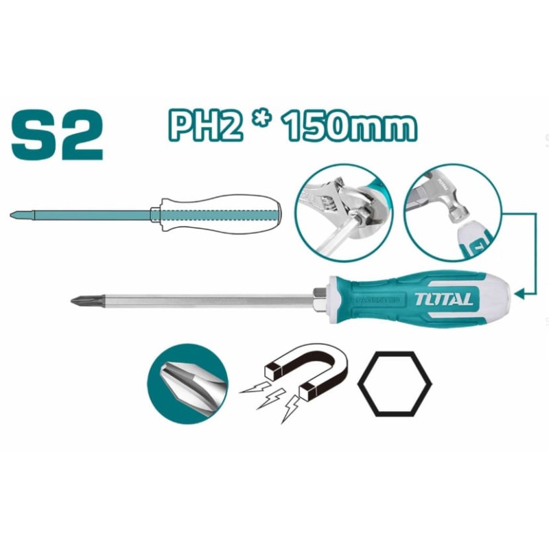TOTAL - Surubelnita mecanica Phillips- PH2 - 6.0mm - 150mm (INDUSTRIAL)