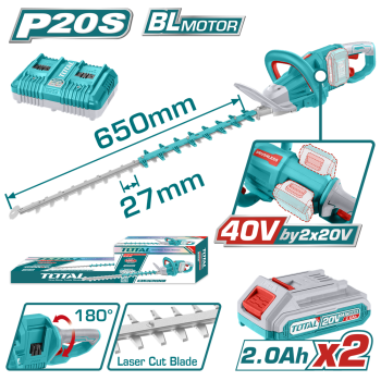 TOTAL - TOTAL - TRIMMER PENTRU TUNS GARD VIU - LI-ION - 40V (INCLUDE ACUMULATOR SI INCARCATOR)