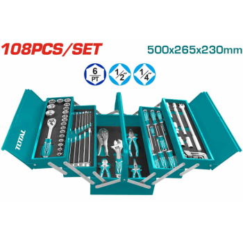TOTAL - TRUSA DE SCULE IN CUTIE METALICA 100 PIESE (INDUSTRIAL)