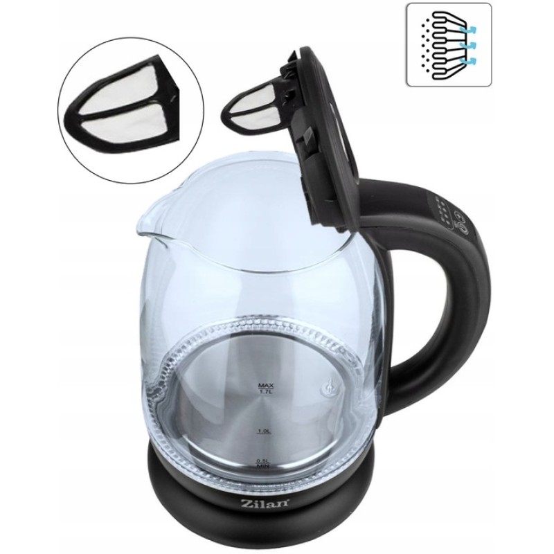 Fierbator Apa ZILAN ZLN-3956, 2200W, 1.7L, Control Temperatura, Iluminare LED, Sticla