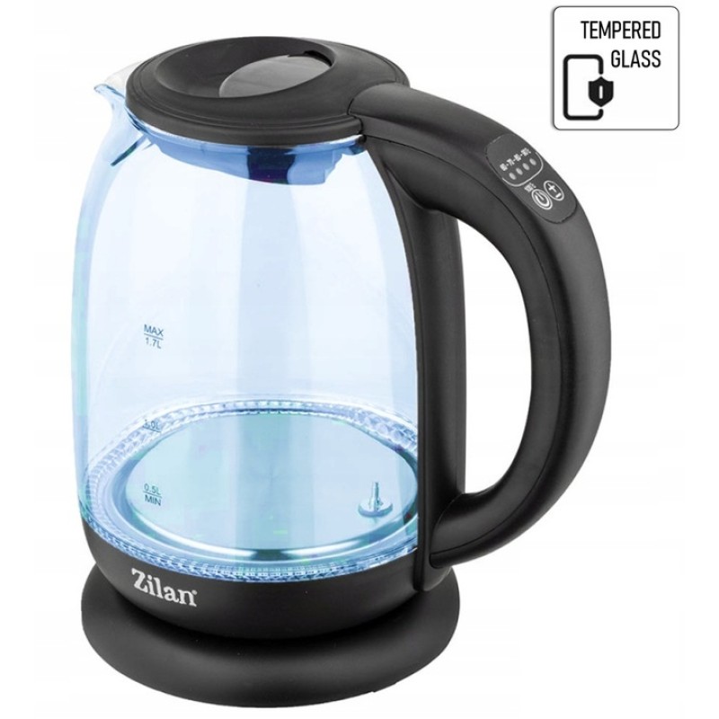 Fierbator Apa ZILAN ZLN-3956, 2200W, 1.7L, Control Temperatura, Iluminare LED, Sticla