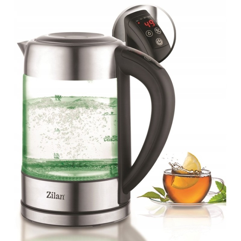 Fierbator Digital ZILAN ZLN-3949, 2200W, 1.7L, Control Temperatura, Iluminare LED, Sticla-Inox