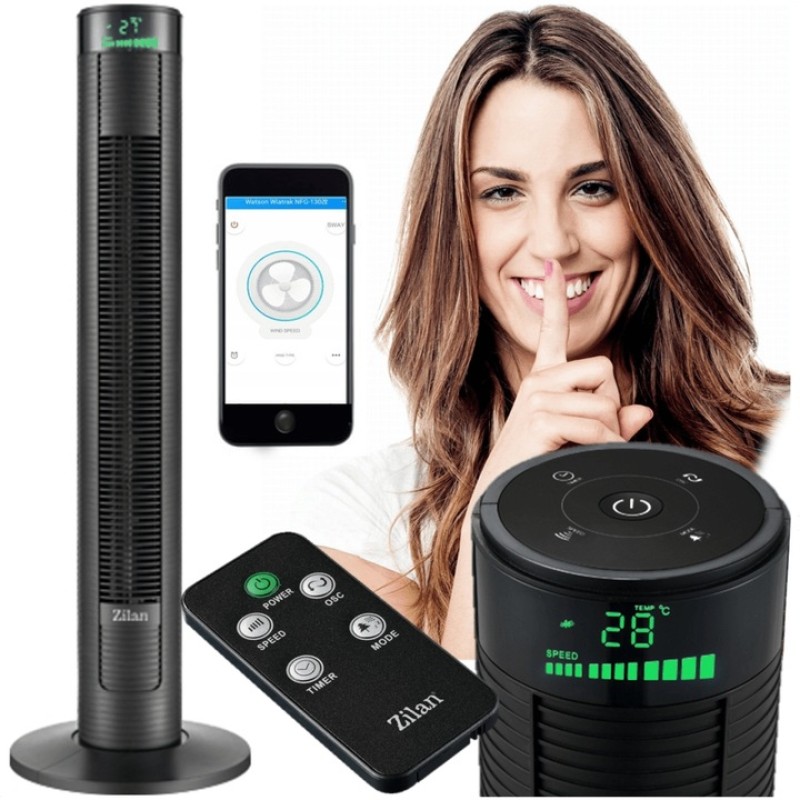Ventilator turn Zilan ZLN-3901, Temporizator 12 ore, Termometru, Telecomanda, 3 viteze, 4 moduri de ventilatie, Putere 45W