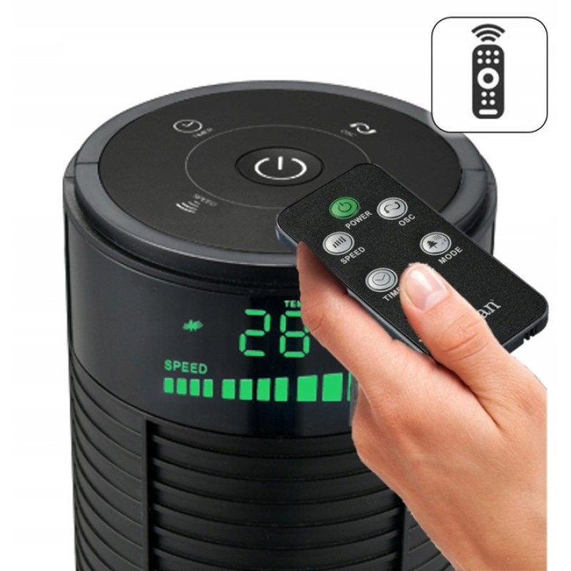 Ventilator turn Zilan ZLN-3901, Temporizator 12 ore, Termometru, Telecomanda, 3 viteze, 4 moduri de ventilatie, Putere 45W
