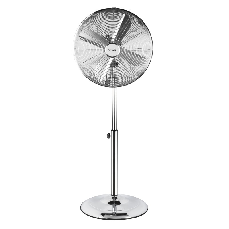 Ventilator inox cu picior ZİLAN ZLN-1112 , Putere 50 W, cu 3 trepte de viteza, oscilatie automata, debit 6000mc/h, maner pentru transport facil, 4 pozitii de ajustare pe verticala, Inaltime reglabila 88-120 cm