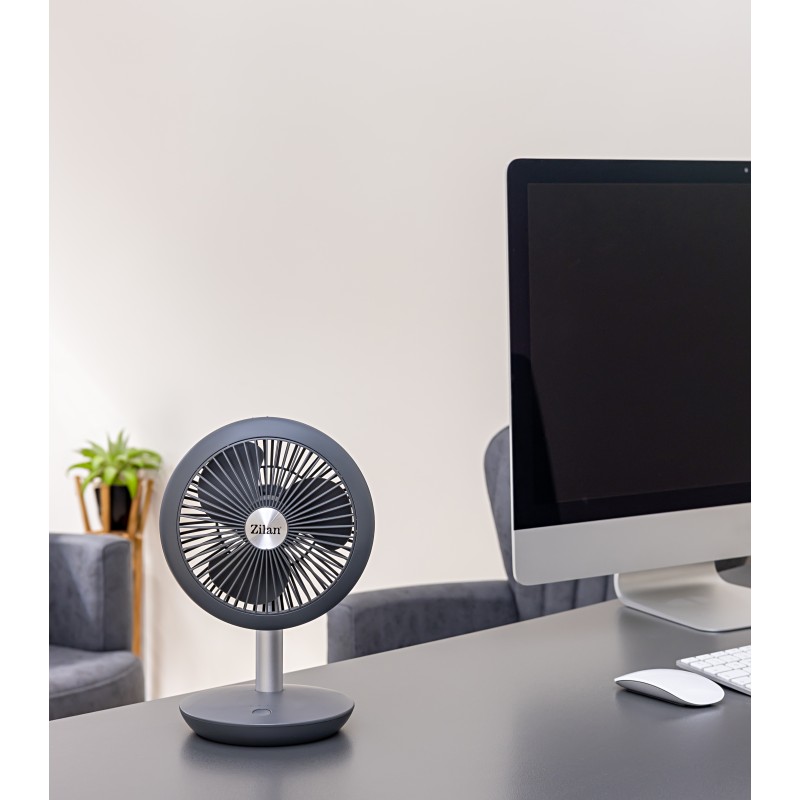 Ventilator portabil reincarcabil ZILAN ZLN-4000, Gri incarcare USB, Putere 5W, Diametru 18 cm, 4 viteze reglabil pe vertical