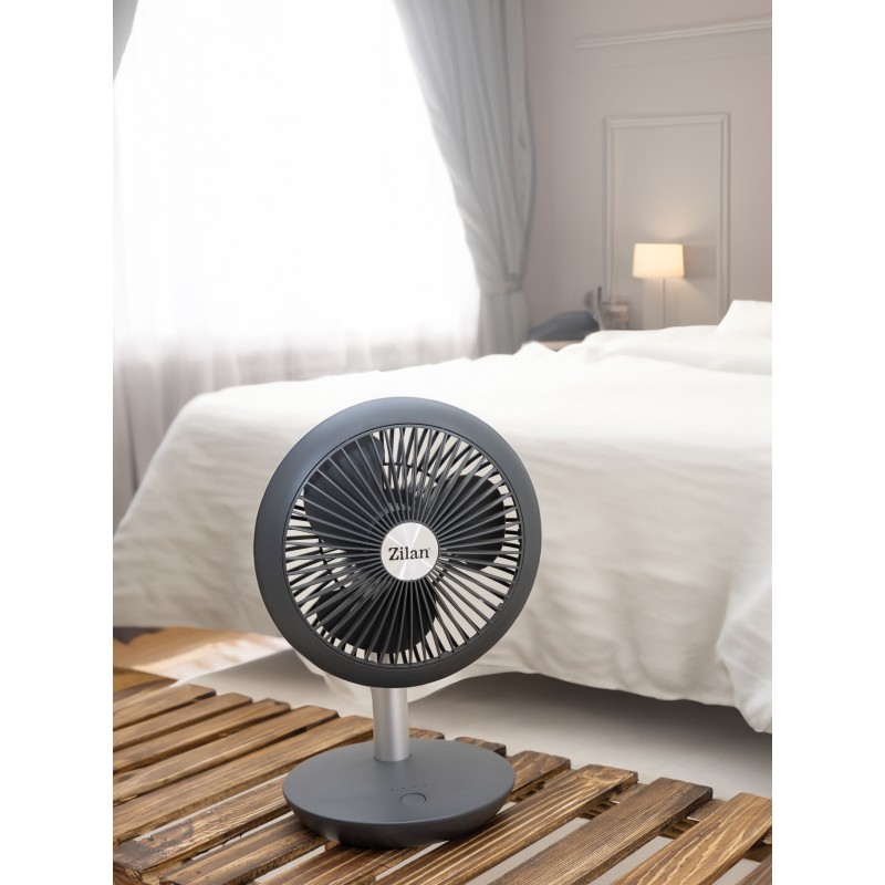 Ventilator portabil reincarcabil ZILAN ZLN-4000, Gri incarcare USB, Putere 5W, Diametru 18 cm, 4 viteze reglabil pe vertical