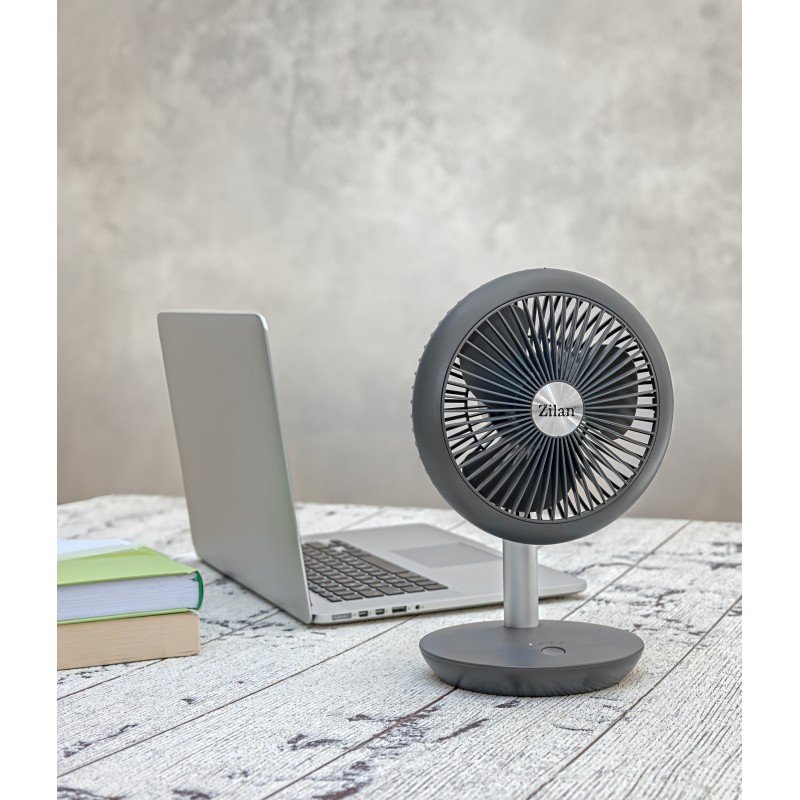 Ventilator portabil reincarcabil ZILAN ZLN-4000, Gri incarcare USB, Putere 5W, Diametru 18 cm, 4 viteze reglabil pe vertical