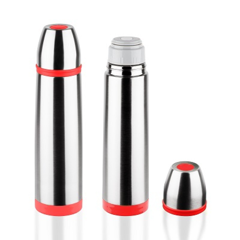 Termos inox 1L Floria ZLN-1839,Inox/Rosu Buton de inchidere ermetica antiscurgere,