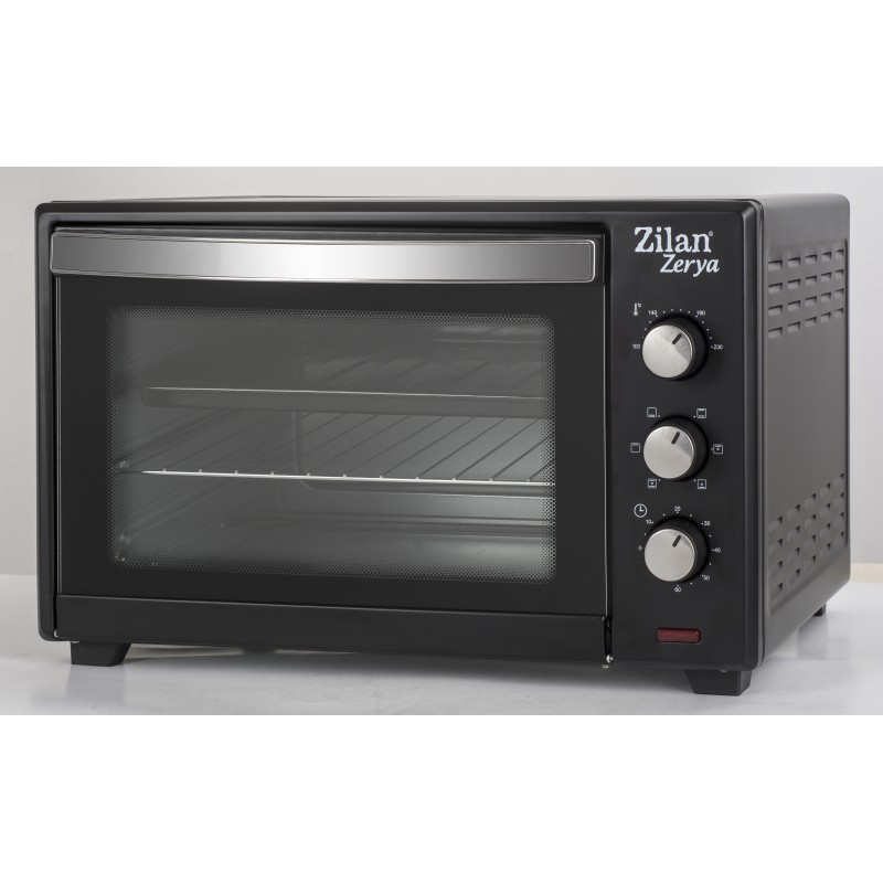 Cuptor electric cu ventilator ZILAN ZLN-3727 Negru, Capacitate 45L, Putere 2000W, Geam dublu, Temporizator 60 min, Temperatura maxima 230 grade celsius
