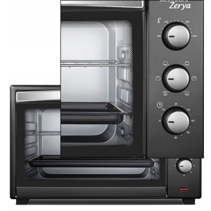 Cuptor electric cu ventilator ZILAN ZLN-3727 Negru, Capacitate 45L, Putere 2000W, Geam dublu, Temporizator 60 min, Temperatura maxima 230 grade celsius