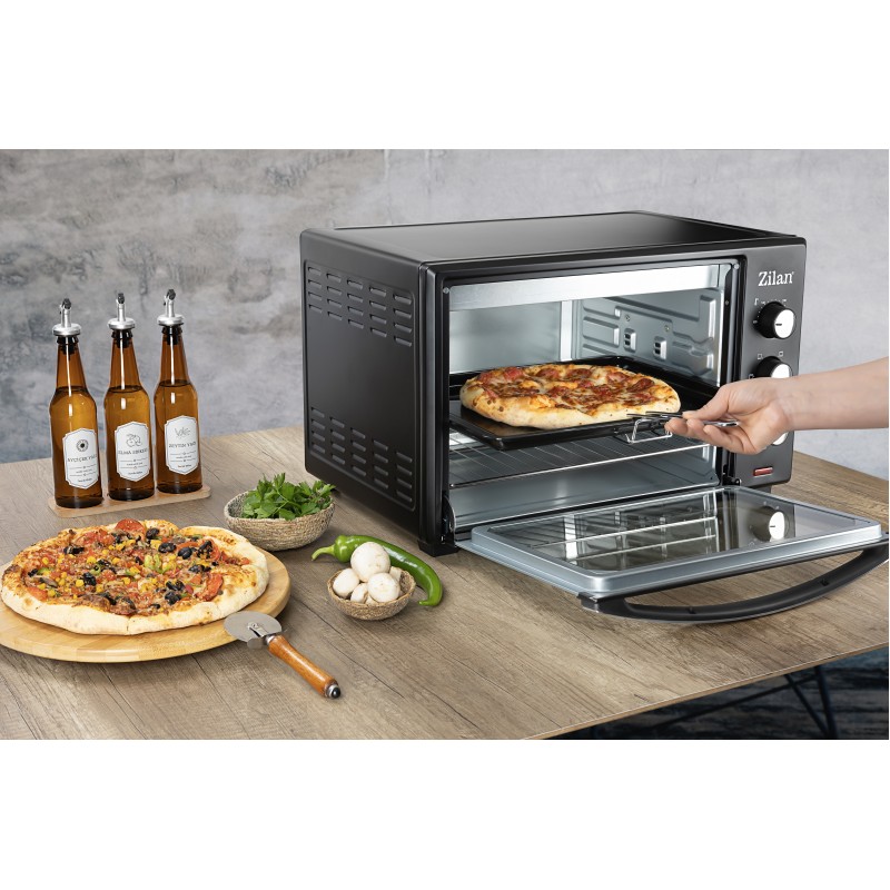 Cuptor electric cu ventilator ZILAN ZLN-3727 Negru, Capacitate 45L, Putere 2000W, Geam dublu, Temporizator 60 min, Temperatura maxima 230 grade celsius