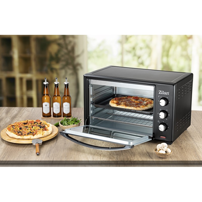 Cuptor electric cu ventilator ZILAN ZLN-3727 Negru, Capacitate 45L, Putere 2000W, Geam dublu, Temporizator 60 min, Temperatura maxima 230 grade celsius