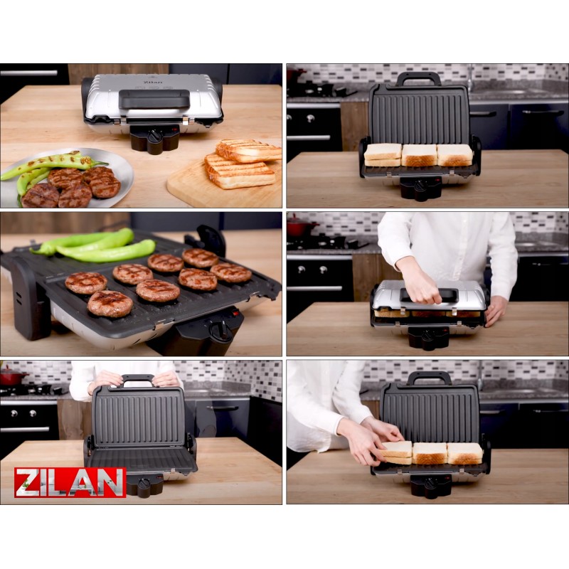 Sandwich-maker and Grill Zilan ZILAN ZLN-4021, 1600 W, Termostat reglabil, Placi antiaderente, Inox