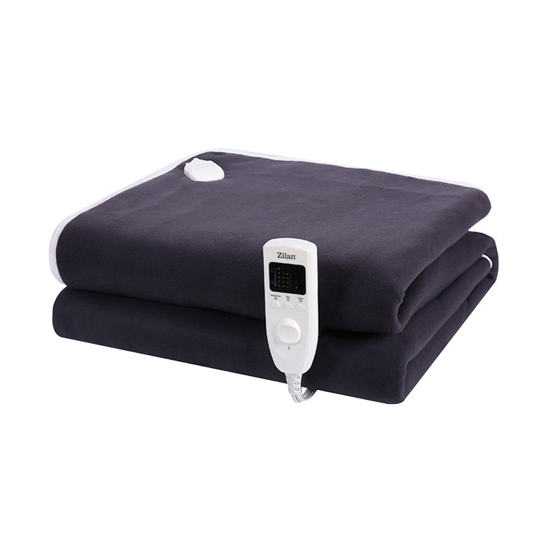 Patura ZLN-4113, Bleumarin cu incalzire electrica Soft Polar Fleece, Negru 150X80 cm, 60 W, Temporizator 1-10 ore, ZILAN