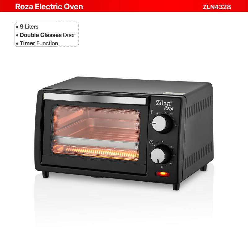 Mini cuptor Zilan-Roza ZLN-4328, 9L, 800W, Geam dublu, Temporizator 60 min