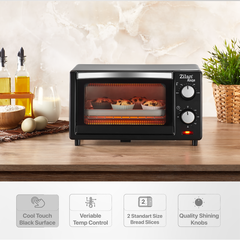 Mini cuptor Zilan-Roza ZLN-4328, 9L, 800W, Geam dublu, Temporizator 60 min