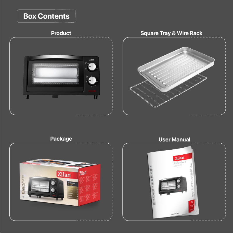 Mini cuptor Zilan-Roza ZLN-4328, 9L, 800W, Geam dublu, Temporizator 60 min