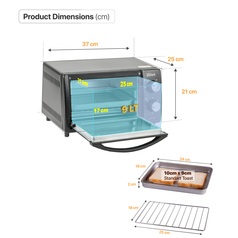 Mini cuptor Zilan-Roza ZLN-4328, 9L, 800W, Geam dublu, Temporizator 60 min